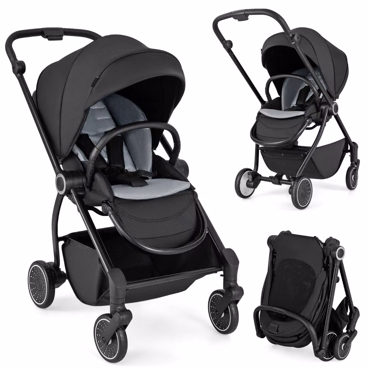 Passeggino pieghevole reversibile per bambini Costway in alluminio e metallo, Nero