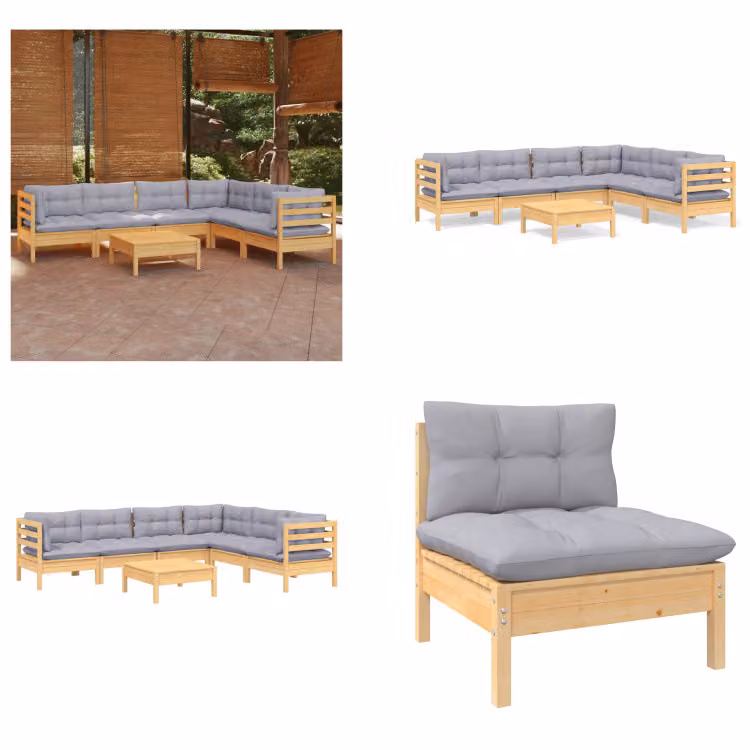 vidaXL set salotto da giardino 7 pezzi con cuscini grigi in legno di pino massiccio - Set salotto da giardino - Set salotto da giardino - Set mobili da giardino - Set mobili da giardino
