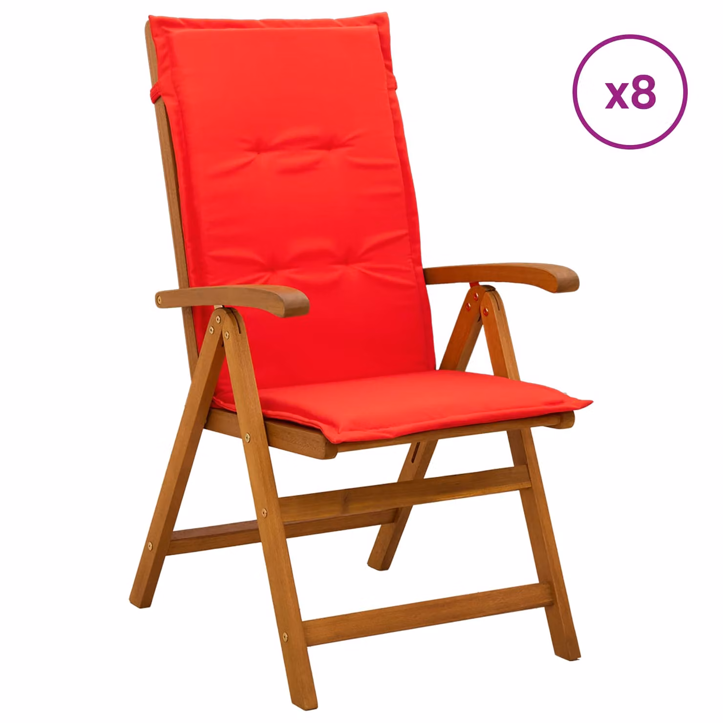 Set di 8 sedie da giardino reclinabili vidaXL in legno di acacia naturale con cuscini inclusi