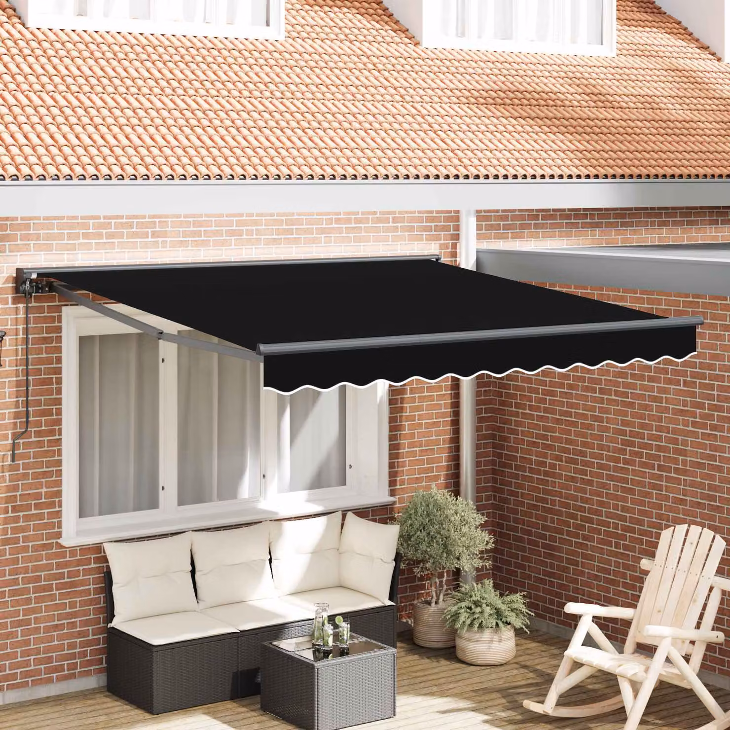 Tenda da sole semi-cassonabile vidaXL in alluminio e poliestere, colore nero, L: 350 cm