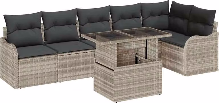Set di divani con cuscino 7 pcs Grigio chiaro Poly Rattan