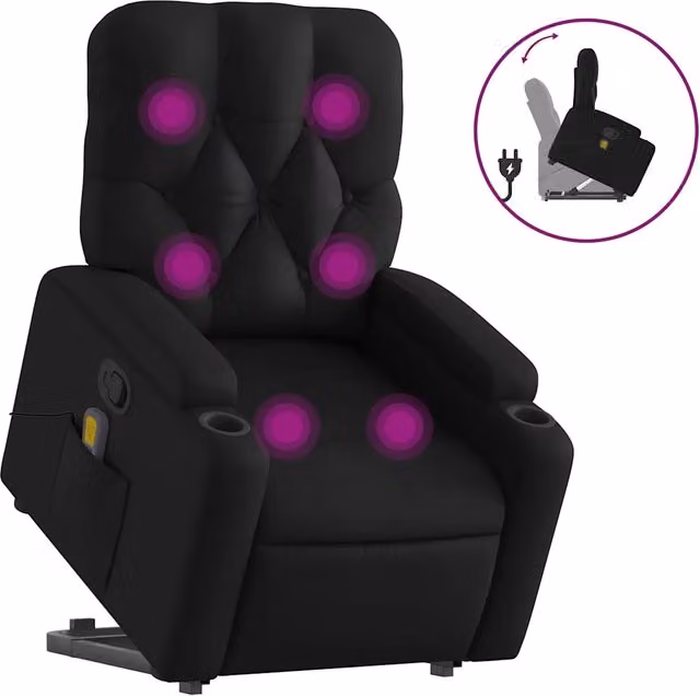 Poltrona | Sedia Relax Alzapersona Reclinabile Massaggio Nero Similpelle