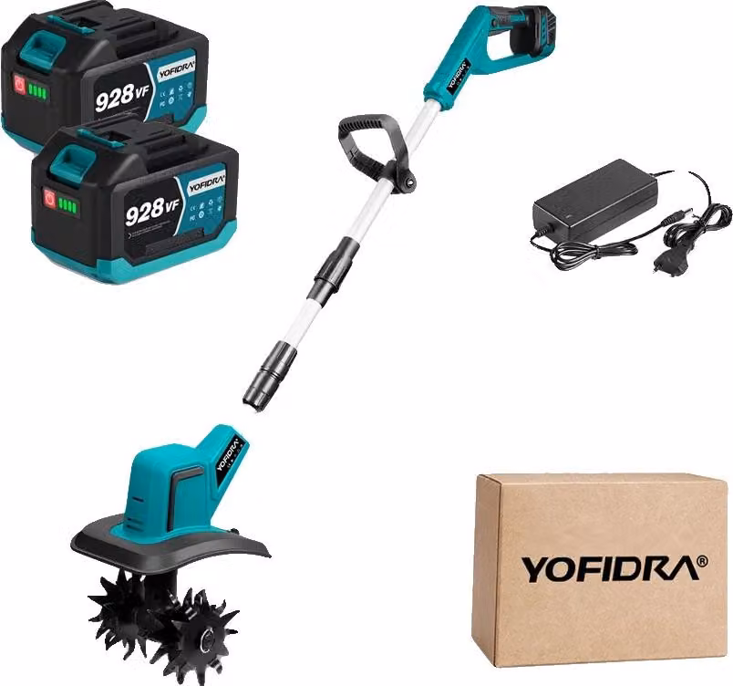 Motocoltivatore, motore brushless, alimentazione elettrica, 2 batterie da 4,5 Ah