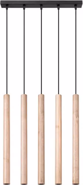 Lampada da soffitto in legno PASTELO di Sollux Lighting, design moderno in legno e nero con 5 luci – 1