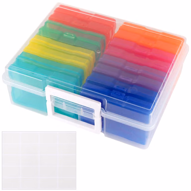 Contenitore per foto, dimensioni 38 x 30 x 13 cm, con 16 custodie interne, scatola in plastica trasparente per fotografie