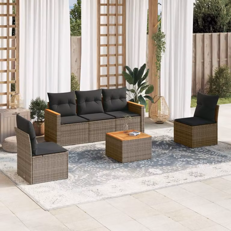 vidaXL Set Divano da Giardino Moderno 6 Pezzi con Cuscini Grigio e Tavolino in Acciaio e Legno di Acacia