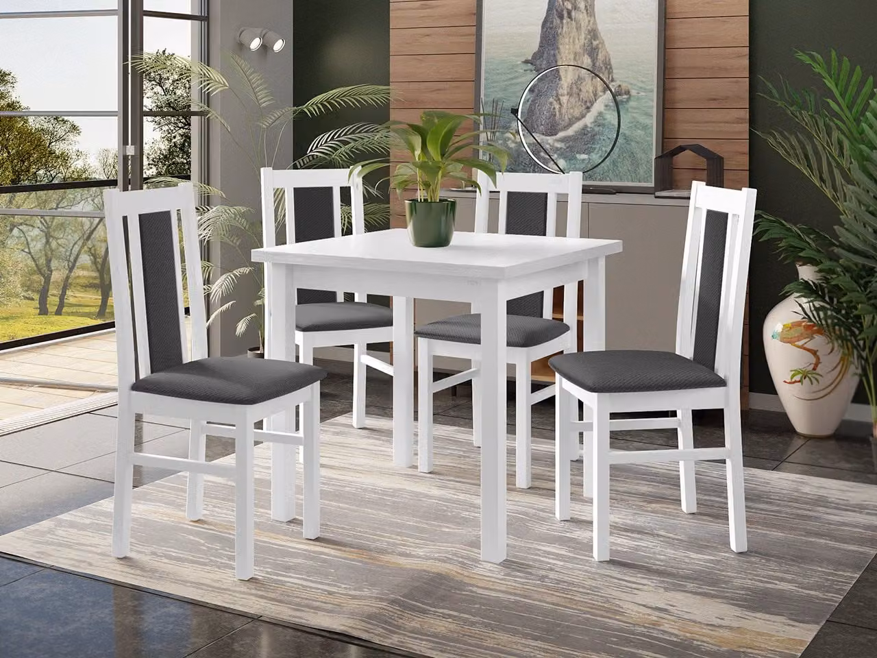Set da pranzo 4+1 HARDIN 2 - bianco / grigio scuro