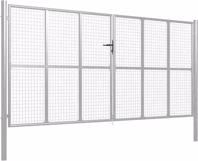 Cancello da giardino a doppia anta vidaXL in acciaio zincato argento L: 400 cm, H: 200 cm