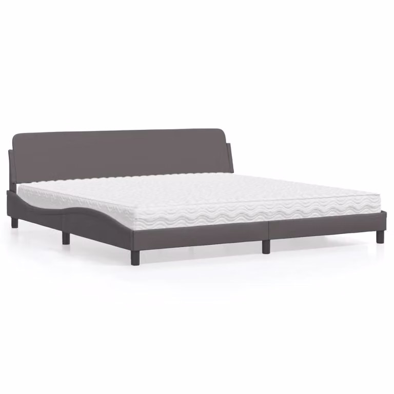 Letto con Materasso Dover Grigio 200x200 cm in Pelle finta