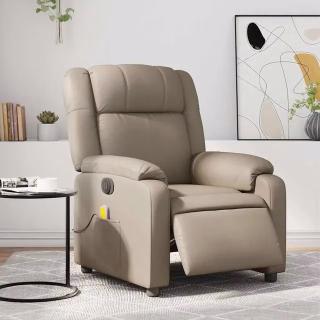 Divano Sedia-Poltrona Reclinabile Massaggio Elettrica Cappuccino Similpelle 354112