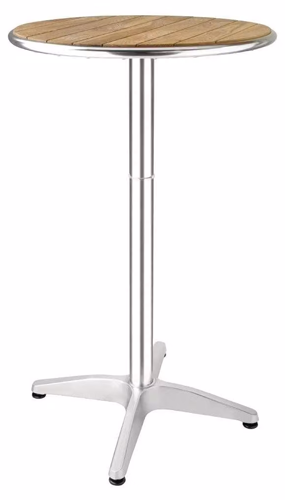 Tavolo rotondo con piano in legno effetto noce, diametro 600 mm, base in alluminio, design moderno