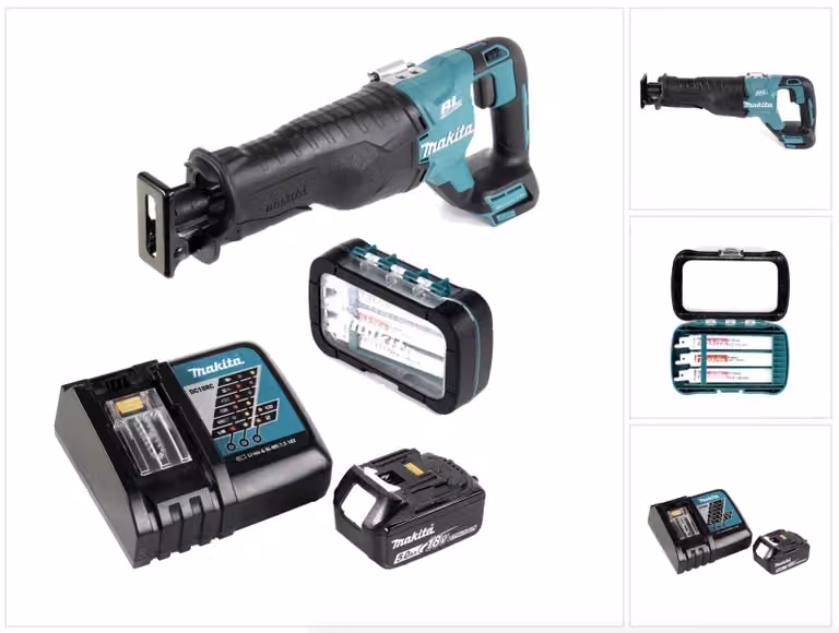 Sega circolare a batteria Makita DJR 187 RT 18 V senza spazzole + 1x assortimento di lame per sega circolare ( P-81290 ) + 1x batteria da 5,0 Ah + caricabatterie