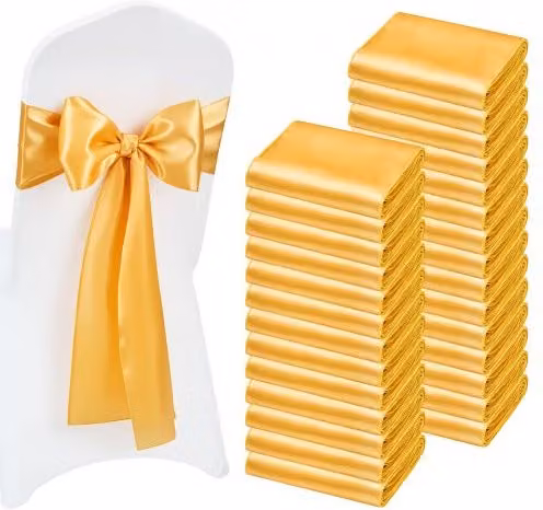 VEVOR Set di 100 Fasce per Sedie in Raso Oro per Matrimoni e Banchetti, L: 275 cm, P: 17 cm