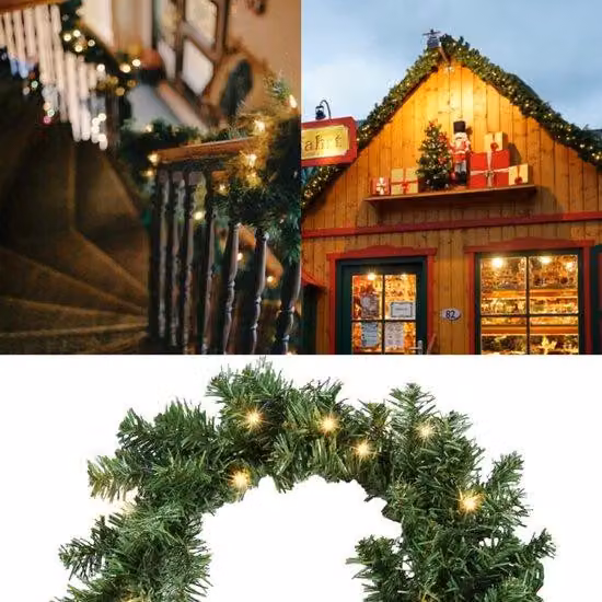 Catena luminosa natalizia con 100 lampadine LED, luce bianca calda, lunghezza 5 metri, colore verde, realizzata in PVC