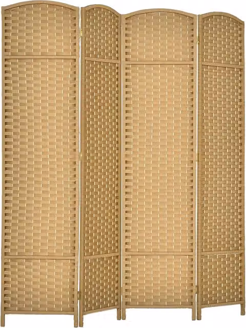 Paravento Divisorio Xylo in Legno di Pino Naturale con 4 Pannelli in Stile Scandinavo