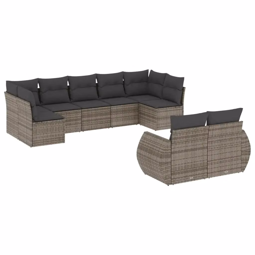 vidaXL Set Divano da Giardino 9 pz Moderno in Polyrattan Grigio con Cuscini Imbottiti e Rivestimenti Rimovibili – 2