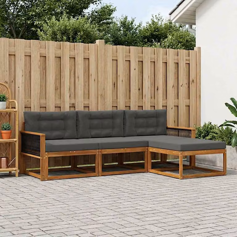 Set di divani da esterno vidaXL a forma di L in legno di acacia con cuscini, colore marrone e antracite