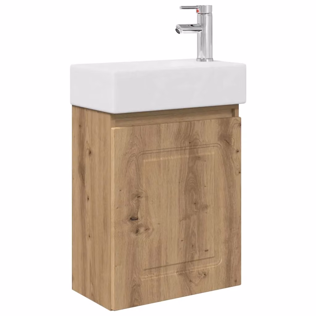 Mobile bagno moderno vidaXL in legno e MDF con ante a battente, colore rovere e bianco, sospeso – 2