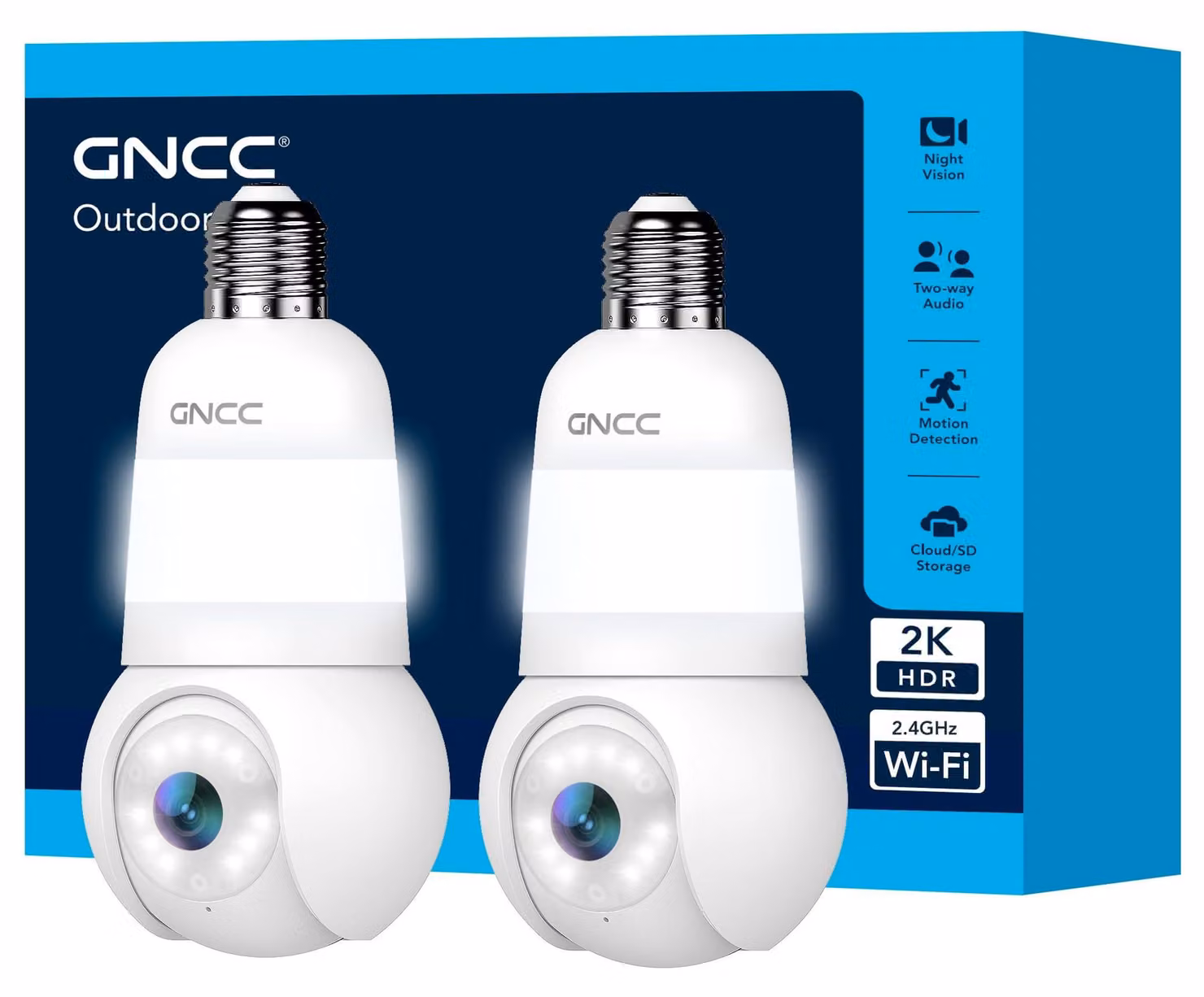 2 telecamere di sicurezza Wi-Fi per interni ed esterni, con funzione PTZ (panoramica, inclinazione e zoom) a 355°, compatibili con lampadine E26/E27