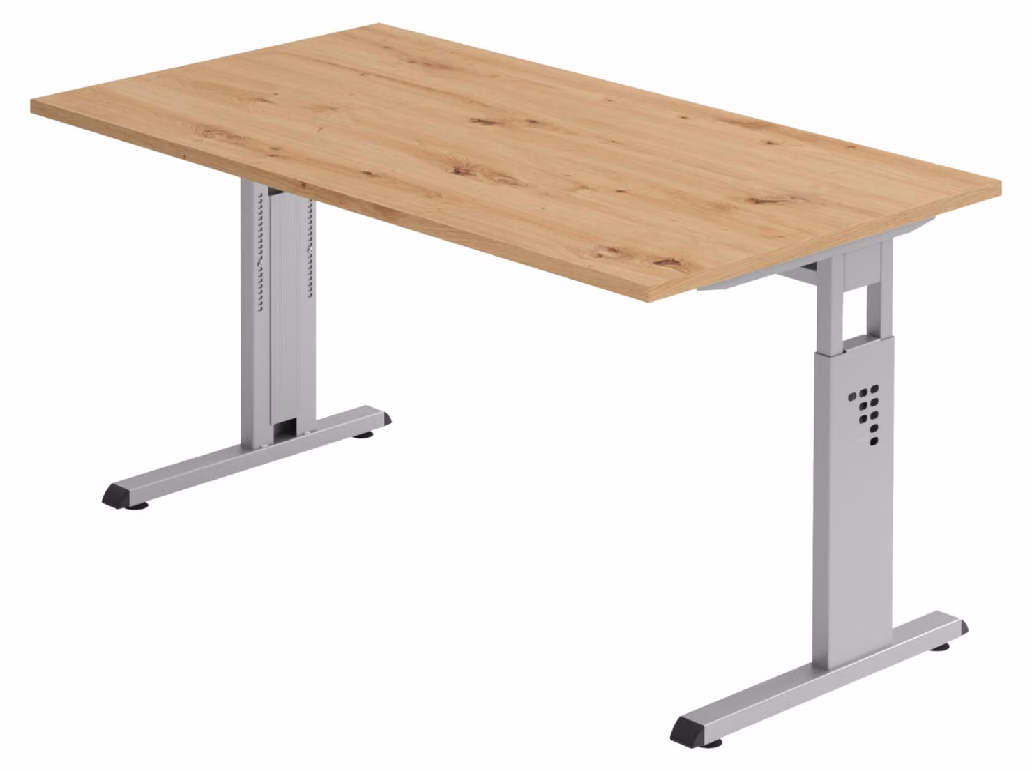 bümö Scrivania Serie-O - Struttura: Argento, Finitura: Rovere nodato, Dimensioni: 140 x 80 cm