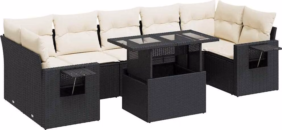 Set Divani da Giardino con Cuscini 8 pz Nero in Polyrattan