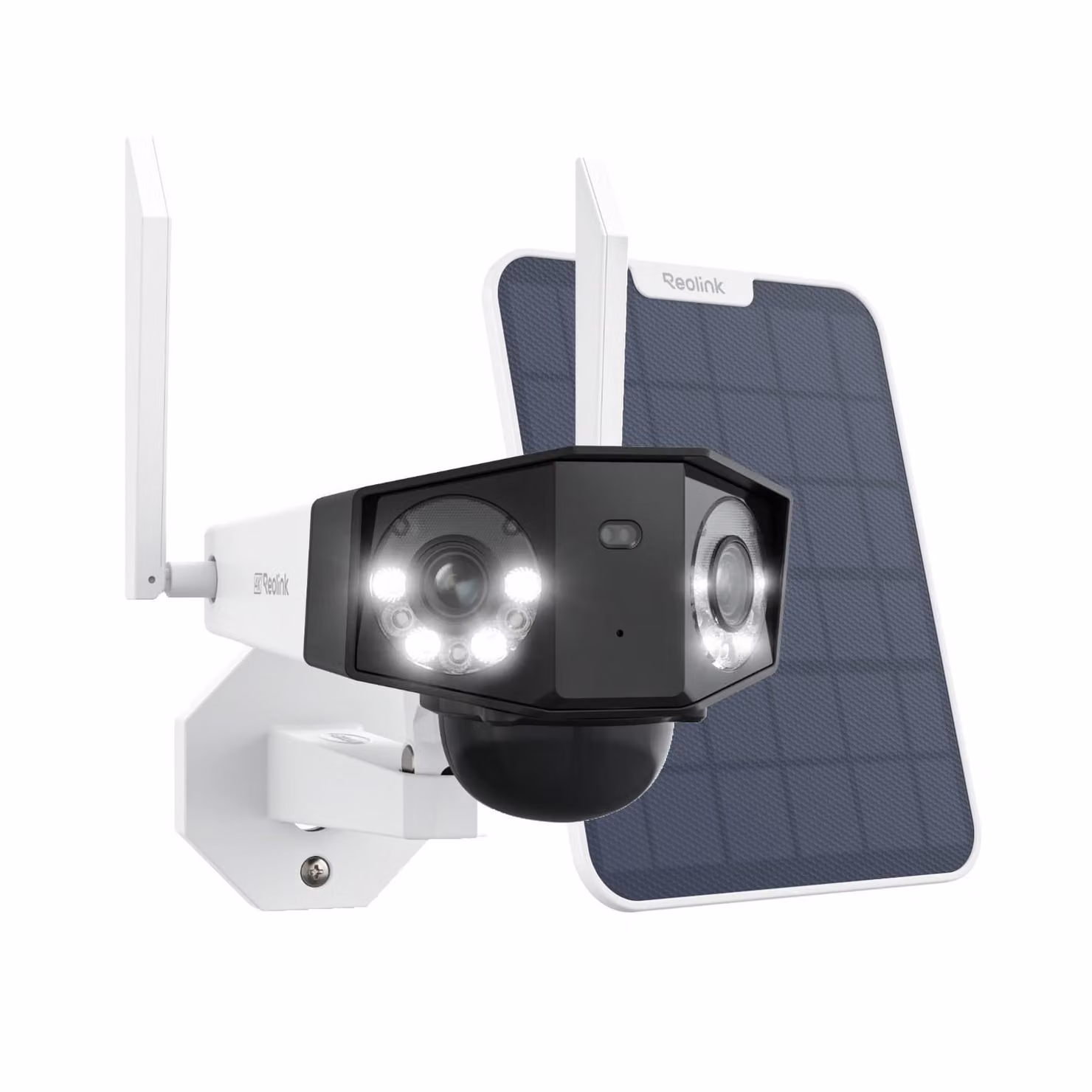 Reolink Duo 2+Pannello solare, telecamera di sorveglianza per esterni con doppio obiettivo 4K 8MP a batteria WLAN, panorama a 180°, WiFi 5/2,4 GHz, rilevamento intelligente, visione notturna a colori