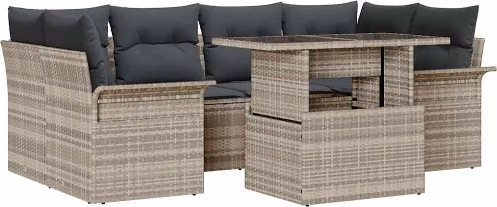 Set Divano da Giardino 7 pcs Grigio chiaro Poly Rattan