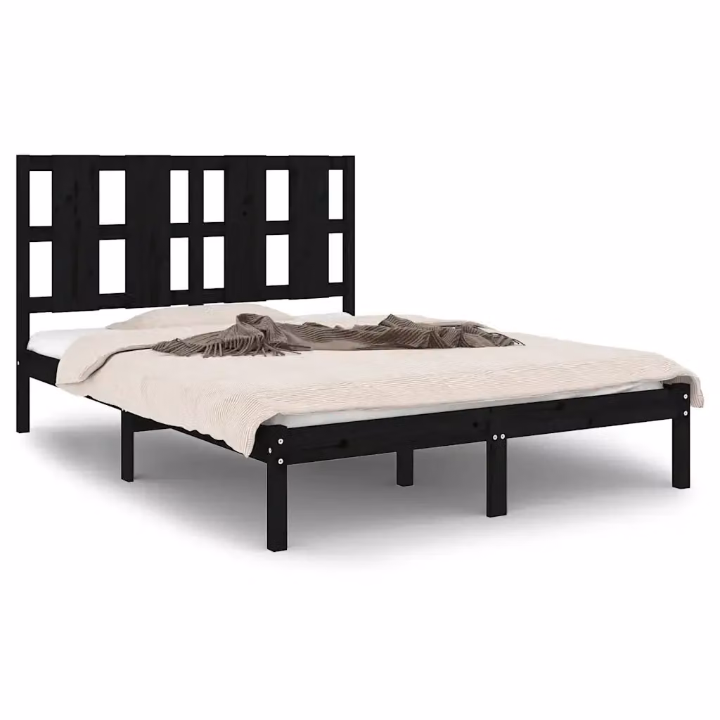 Letto matrimoniale moderno vidaXL in legno massello di pino nero L/P: 140 x 190 cm – 2