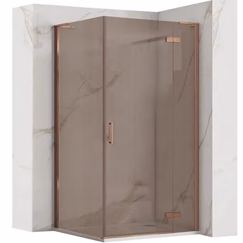 Rea Cabina Doccia Angolare 90x80 (porta x pannello), Vetro Fumé Bronzo, Profili in Rame Spazzolato