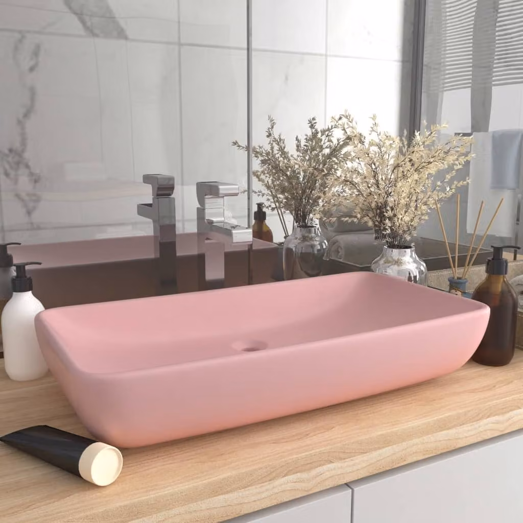 The Living Store Luxury Lavabo Rettangolare Rosa Opaco 71x38 cm Vetroceramica