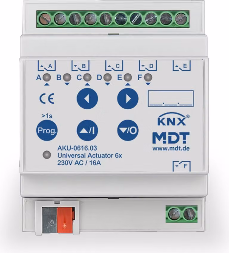 MDT KNX Attuatore di commutazione/venetazione 6/3 vie 16 A REG, 1 pz.