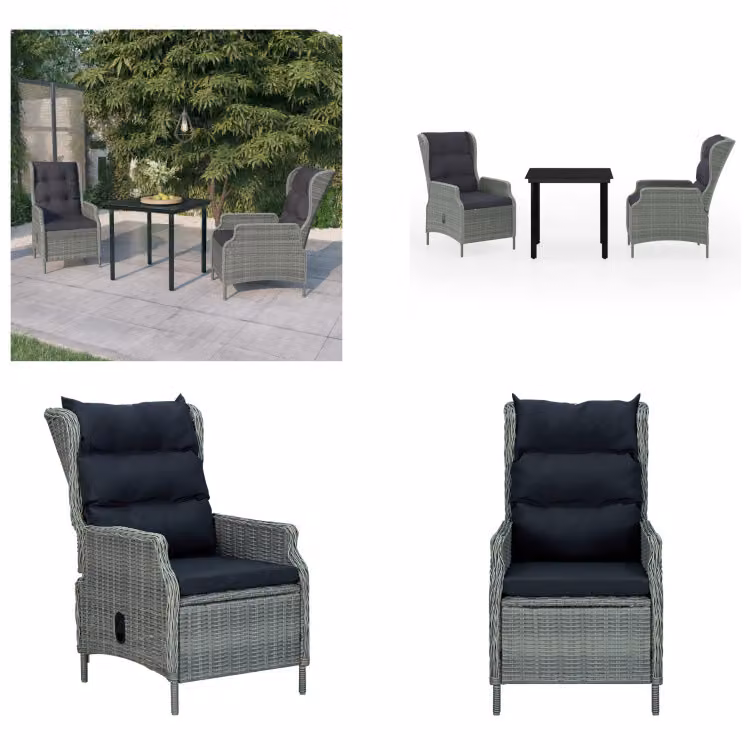 vidaXL Set da pranzo da giardino 3 pezzi grigio chiaro - Set da pranzo da giardino - Set da pranzo in polirattan - Set da pranzo da esterno