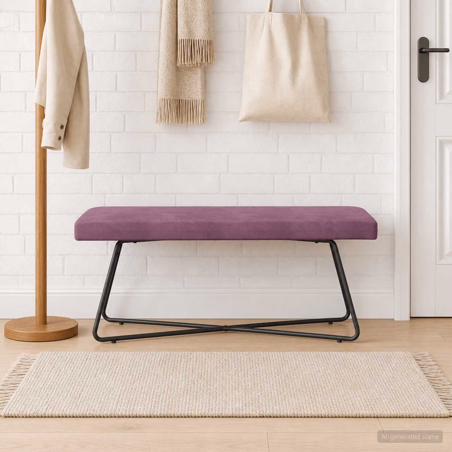 Panchina moderna vidaXL in velluto viola L: 110 cm, P: 40 cm, H: 45 cm