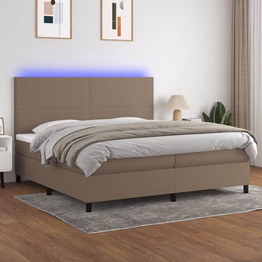 Maison Exclusive - Letto a Molle Materasso e LED tortora 200x200cm in Tessuto