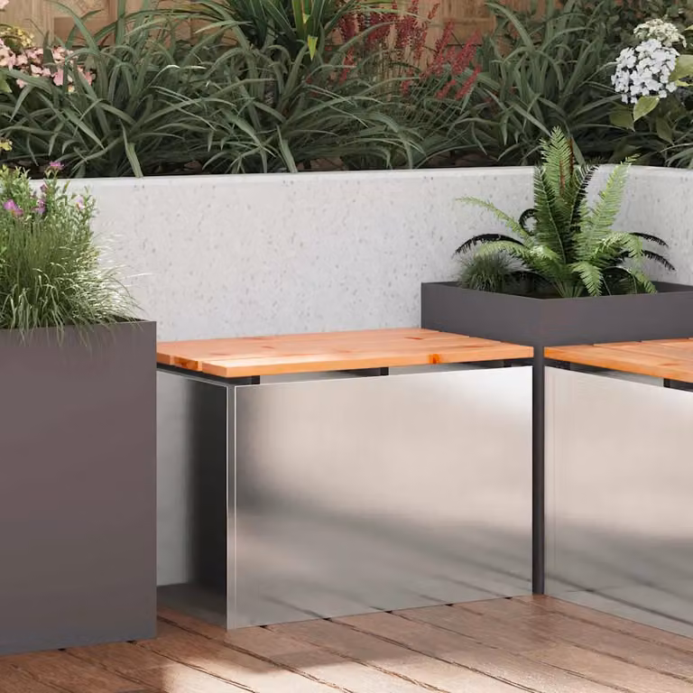 Panchina da giardino moderna vidaXL in metallo e legno color argento L 60 x P 40 x H 43 cm