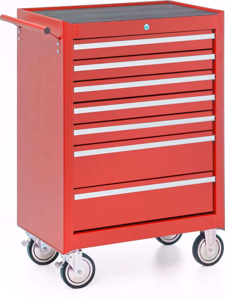 Carrello da officina, 7 cassetti, rosso