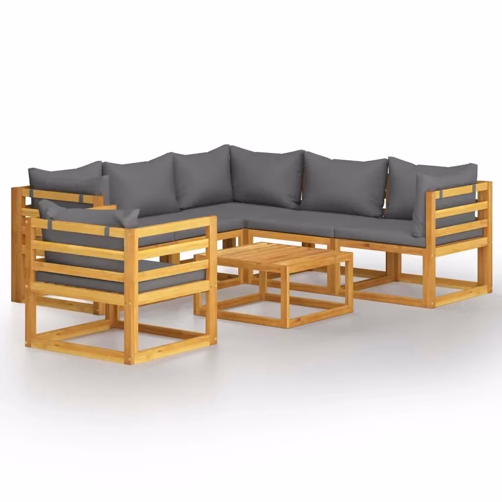 Set da giardino moderno vidaXL composto da 7 pezzi in legno massello di acacia con cuscini grigi e tavolino da esterno – 2