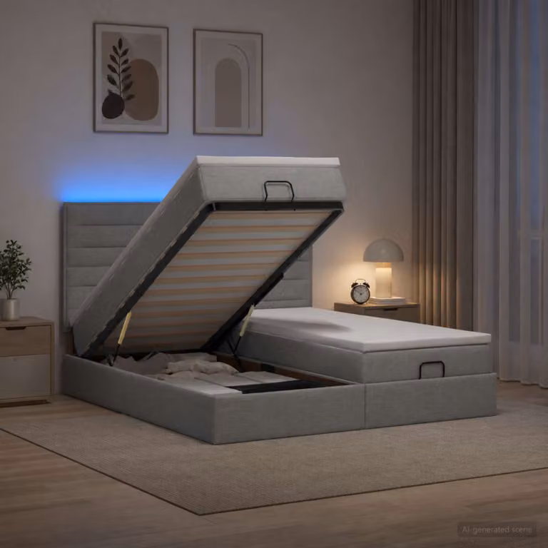 Letto Ottomano con Materasso e LED vidaXL Grigio Chiaro L: 180 cm, P: 200 cm, H: 203 cm