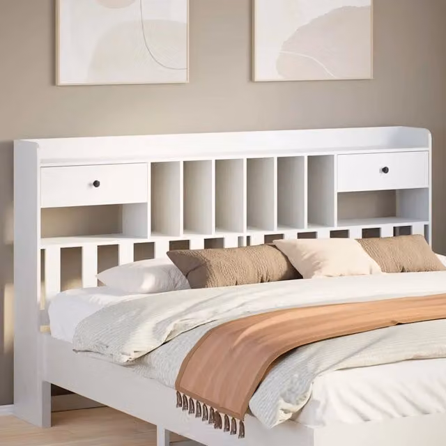Testiera con Ripiani-Testata contenitore Bianca 180 cm in Legno Massello di Pino 713818