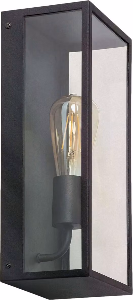 Applique da esterno Leonardo, nero e trasparente, 1xE27x40W, metallo, dimensioni: 35x10x10 cm, IP44, Abruzzo