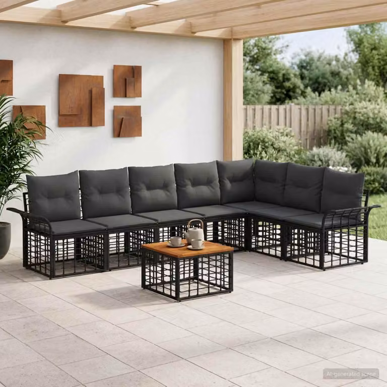 Maison Exclusive - Set da esterno per divano, 8 pezzi, colore nero e grigio scuro, realizzato in poliestere