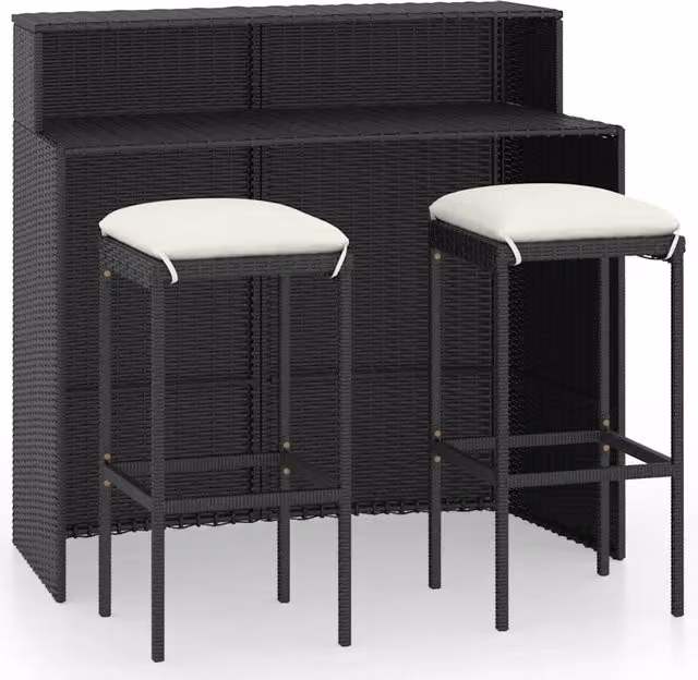 Set Bar da Giardino 3 pz | Set Salotto da Giardino con Cuscini Nero