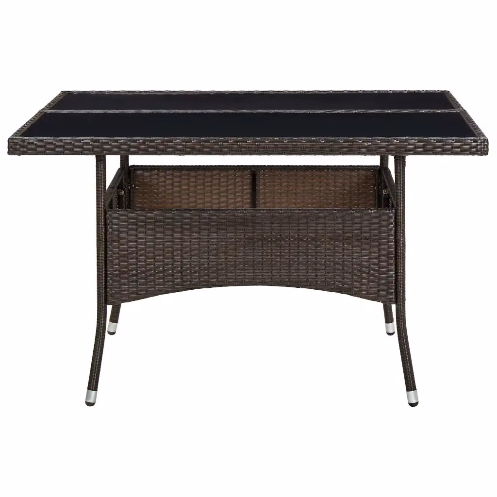 Tavolo da Pranzo da Giardino Quadrato in Polyrattan e Vetro Marrone con Design Moderno L: 120 cm, H: 75 cm – 2