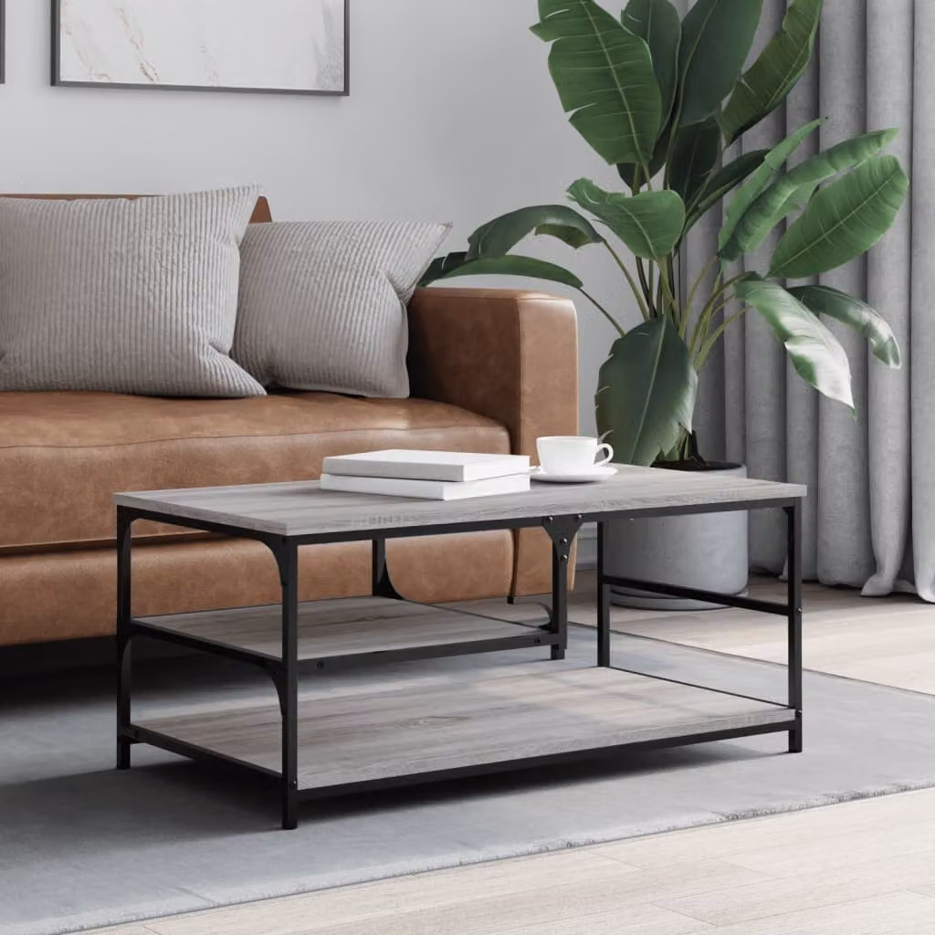 vidaXL Tavolino da Salotto Rettangolare Grigio in Legno e Metallo L 90 cm x P 49 cm x H 40 cm