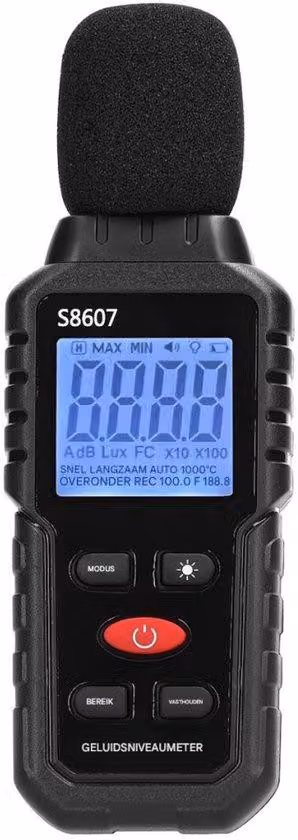 Misuratori digitali del livello di rumore - Campo di misura da 30 dB a 130 dB - Con display LCD - Adatti per rilevamenti acustici in uffici, cantieri e fabbriche.
