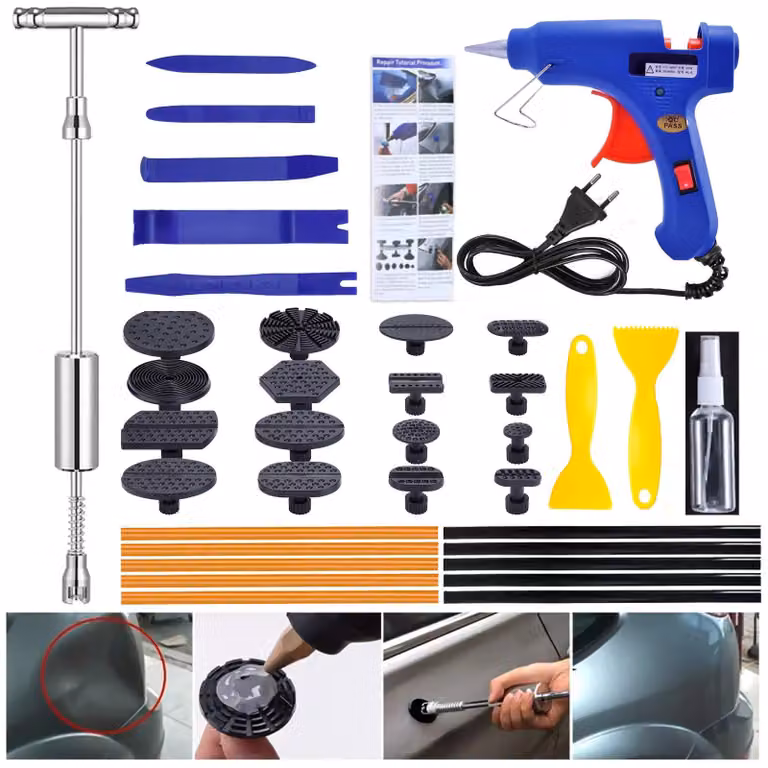 Kit di riparazione ammaccature per auto, completo di martello a percussione e 16 piastre adesive, per veicoli