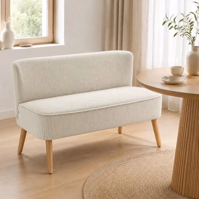 Divano 2 posti ULEVR 117x56,5x77 cm imbottito con struttura in legno, color crema