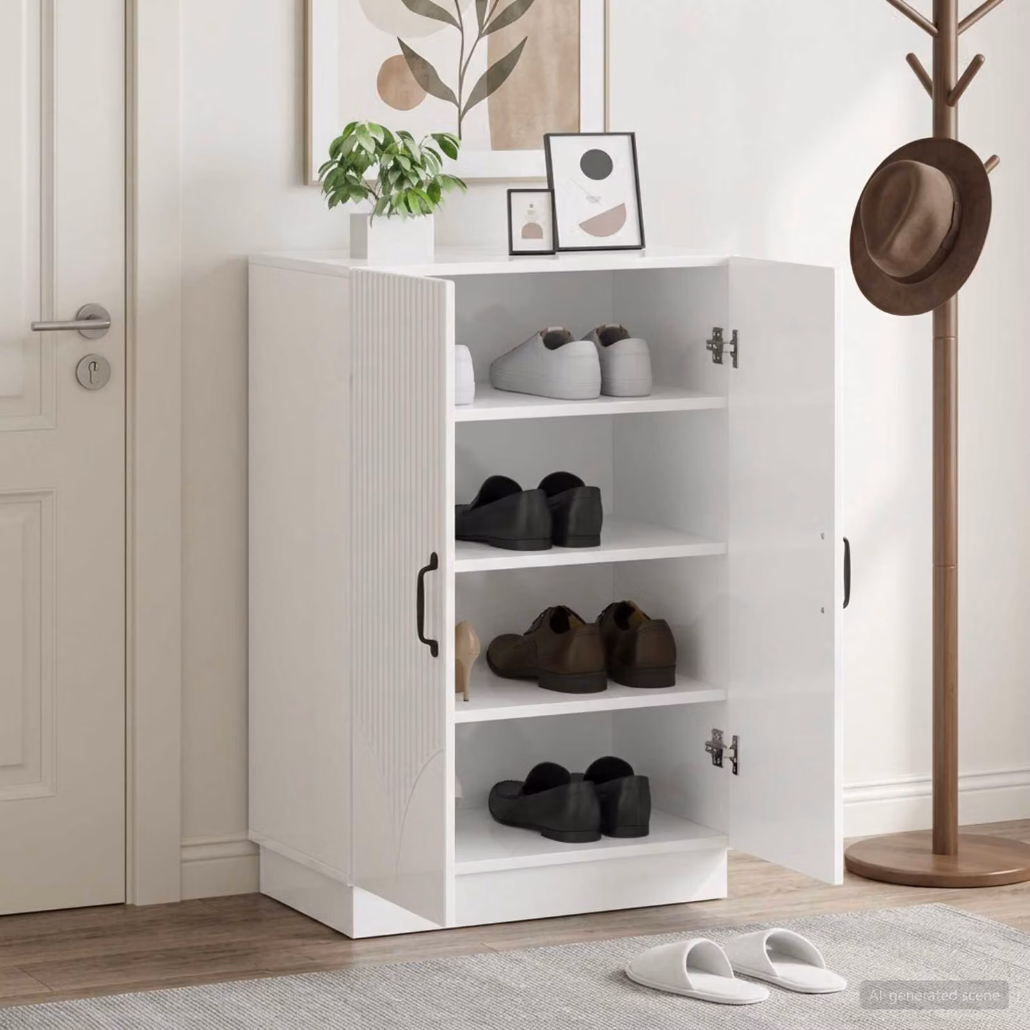 Mobile porta scarpe HOORN vidaXL Bianco Lucido L: 59,5 cm, P: 39,5 cm, H: 87 cm