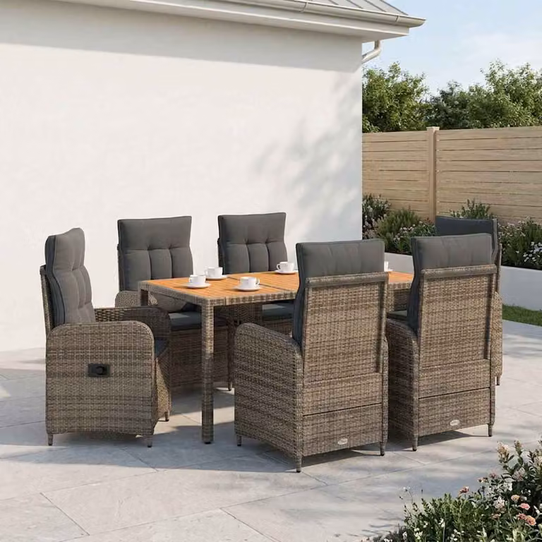 Set da pranzo per esterni vidaXL in legno di acacia e acciaio verniciato grigio, 7 pezzi