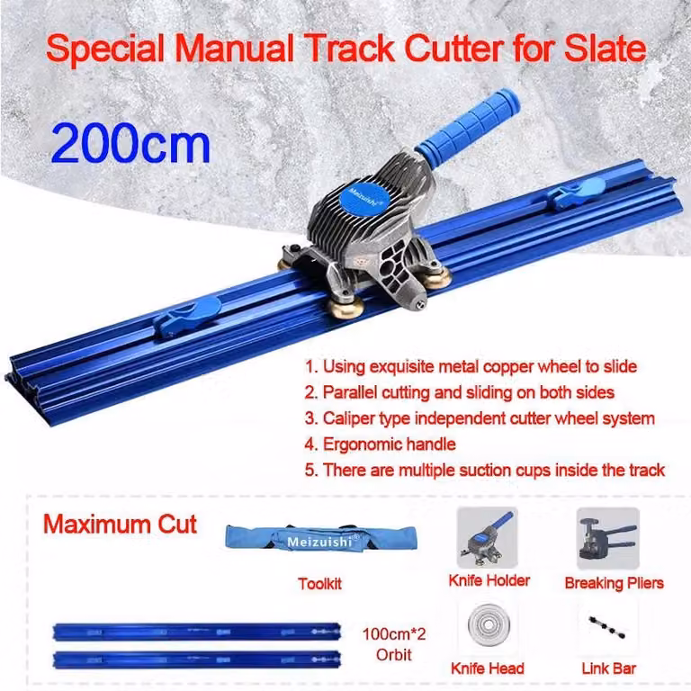 Tagliapiastrelle manuale - Modello C 200 cm - Tre rotelle di taglio - Guidato su binario - Alta precisione - Per piastrelle di grandi dimensioni - Spessore del materiale 10–16 mm